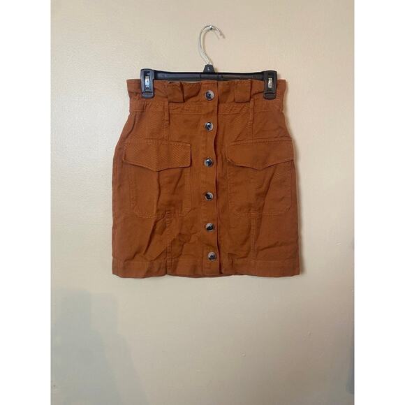 banana republic burnt orange button up skirt paper bag waist size 4 linen cotton - Picture 1 of 5